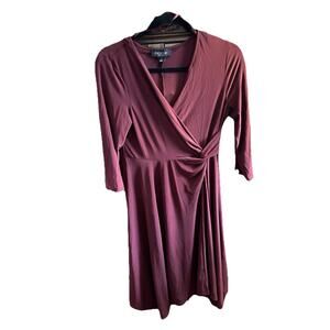 Perceptions Women’s Dress Faux Wrap‎ Maroon Red Knit 3/4 Sleeve S